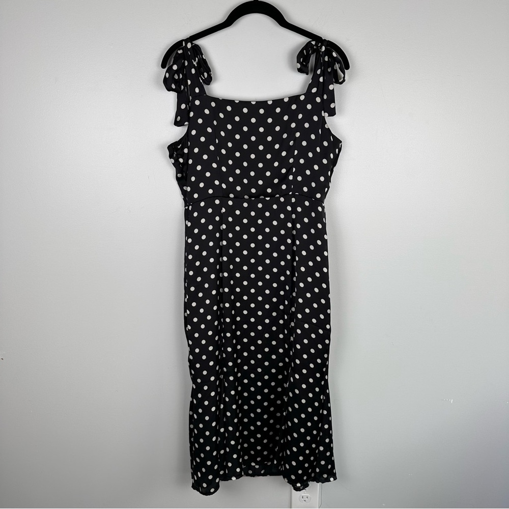 Aryah Polka Dot Retro Bow Detail Shoulder Square Neck MIDI Dress Size Me… - Picture 8 of 15